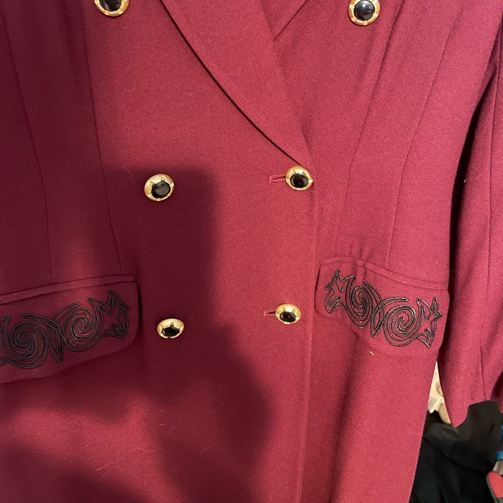 Double Breasted Coat Dress by Kasper for ASL with black braided embroidery.